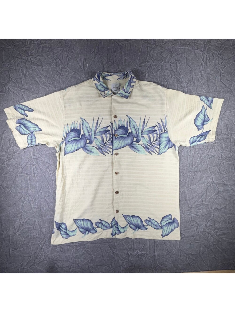 Tommy Bahama Flowers Silk Button Down Relax Mens L Blue Shirt
